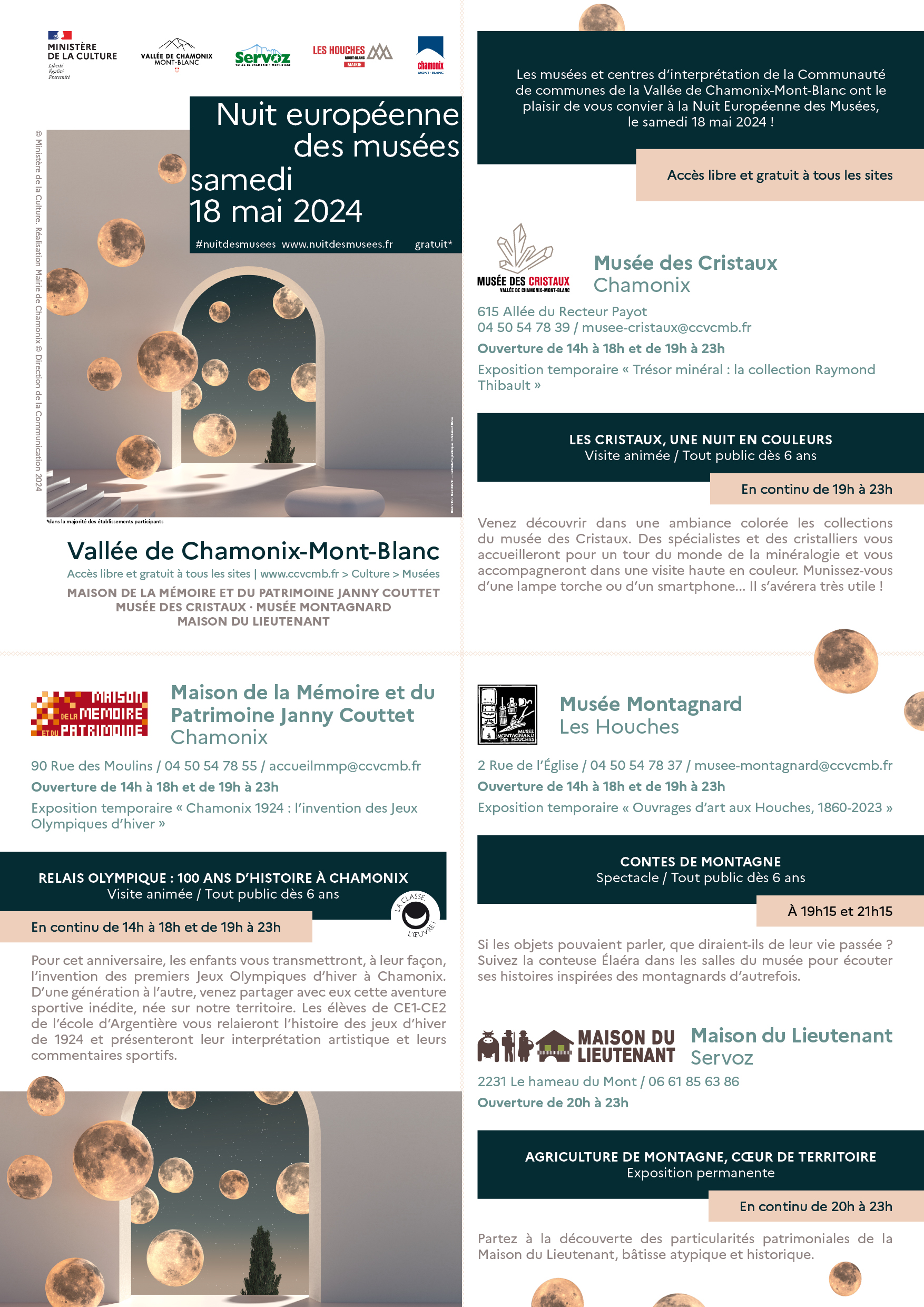 Affiche programme de la Nuit Européenne des Musées dans la Vallée de Chamonix-Mont-Blanc