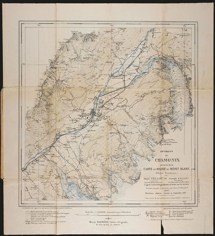 Environs de Chamonix,extraits de la Carte du massif du Mont-Blanc à l'échelle 1:20 000e,Charles et Henri Vallot, 1907-1927 © Collection musée Alpin Chamonix - Photo Atelier Esope