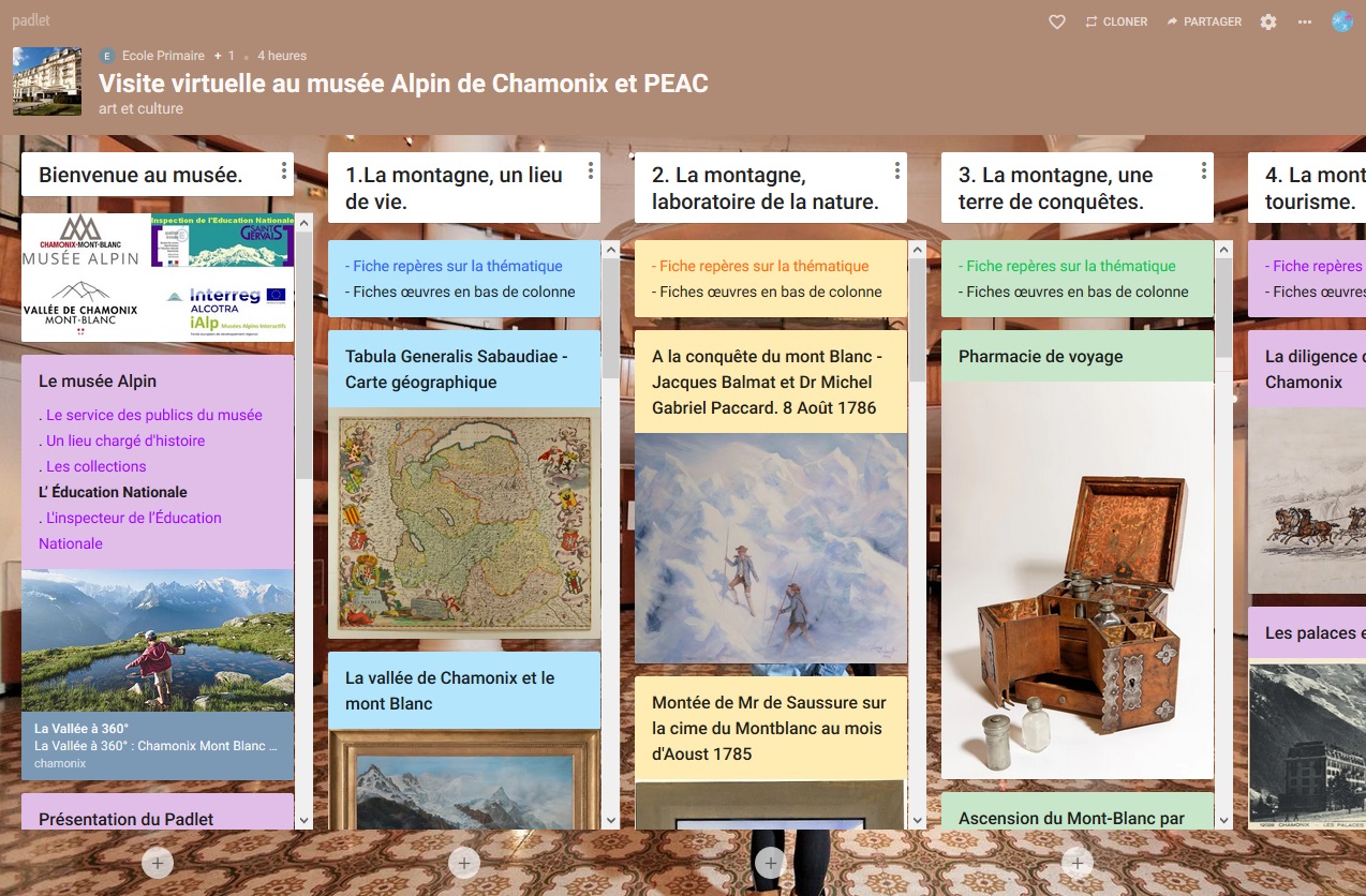 Aperçu du padlet scolaire du musée Alpin