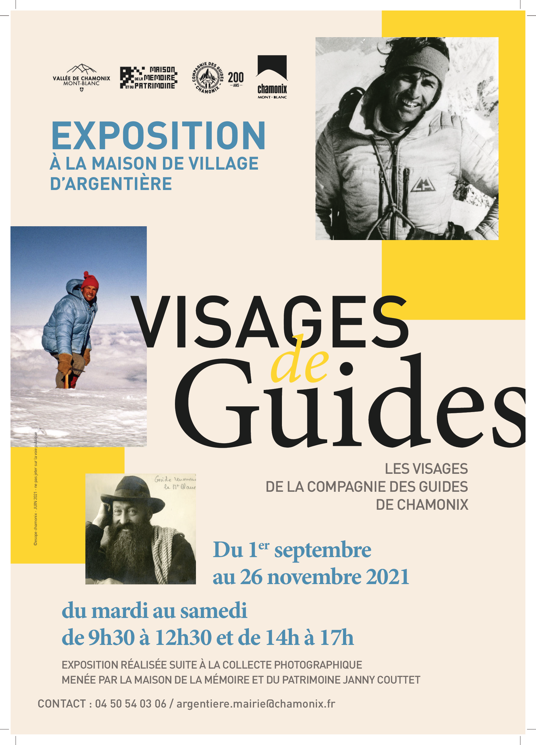 Affiche de l'exposition Visages de guides à la Maison de village d'Argentière