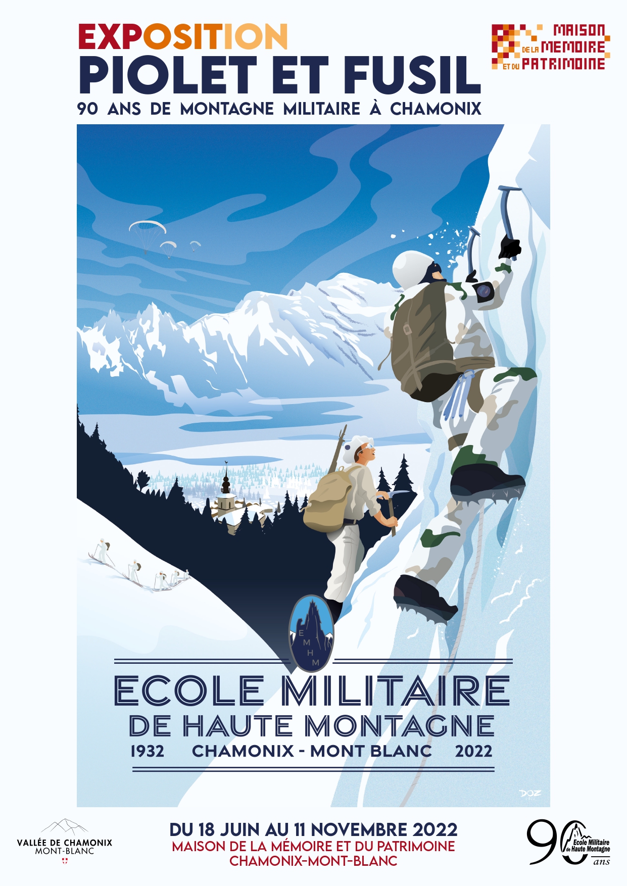 Affiche de l'exposition Piolet et fusil : 90 ans de montagne militaire à Chamonix