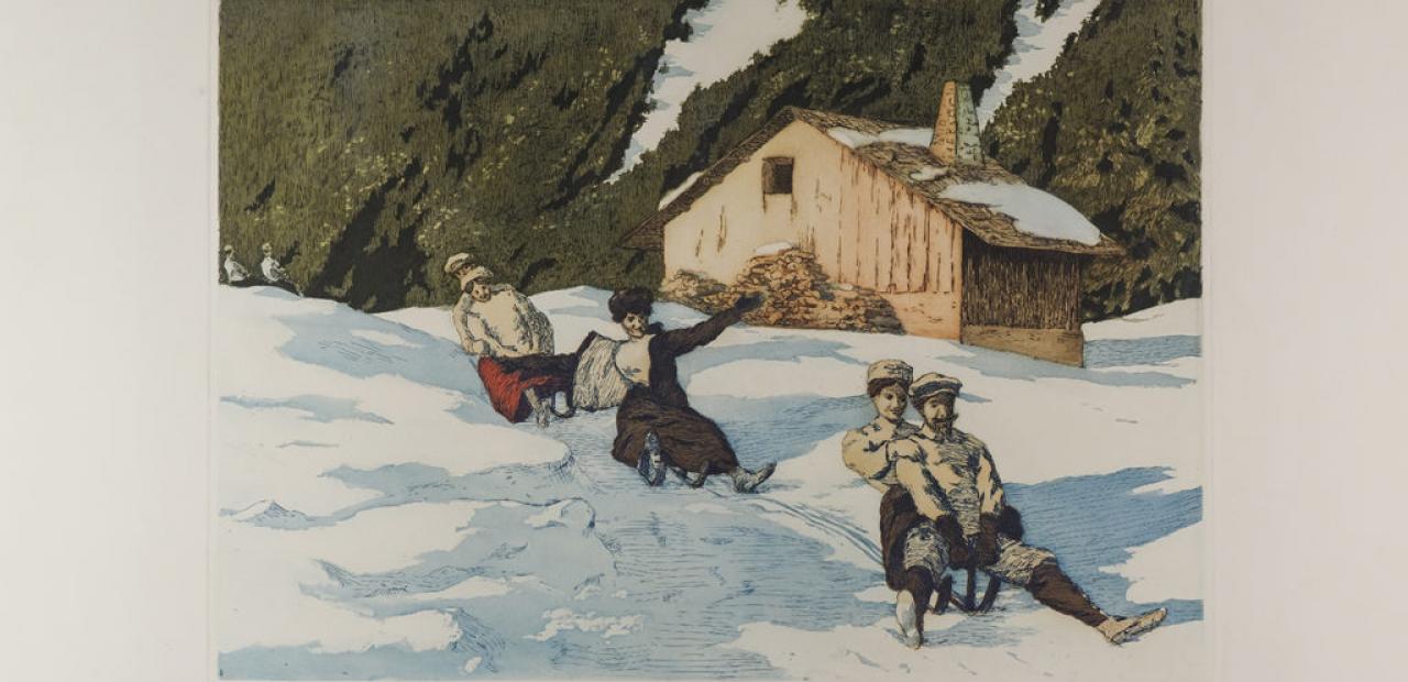 Edgard Bouillette, Lugeuses à Chamonix ©collection musée Alpin